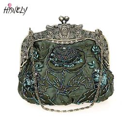 Evening Bags 2023 Vintage Beaded Bag Embroidered Diamond Sequined Clutch Hand Bride 231017