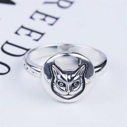 s925 silver cat head ring vintage classic sterling silver cat face ring British style hip-hop male and female Thai silver ring316z
