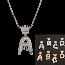 Fashion 26 Letters Diamond Pendant Necklace Men Womens Hip Hop Full Crystal Crown Iced Out Heavy Necklace 3mm 24inch177A