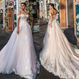 Bohemian 2024 Wedding Dress Off The Shoulder Lace Appliqued Elopement Bridal Gowns Bride Shower Lace-up Back A Line Tutu Dress