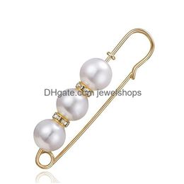 Pins, Brooches Pins Brooches Chic Pearl Rhinestone Brooch Elegant Female Dress Clips Sweater Shawl Jewellery Accessories Fashion All-Mat Dhbnk