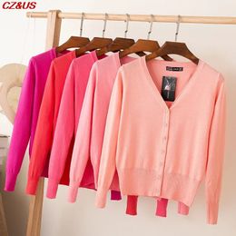 Women's Knits Tees Autumn Winter Women Solid Colour V-Neck Sweater Female Long Sleeve Knitted Cardigan Buttons Short Women Tops S-3XL Big Size 231011