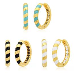 Hoop & Huggie 2022 Trend Colourful Zircon Stud Earrings For Women Small Unusual Fashion Enamel 3 Colours Round Piercing Jewelry265e