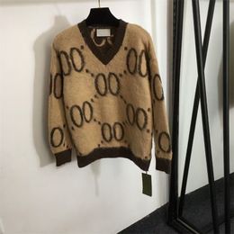 Womens designer knited letter sweaters luxury winter warm crochet soft wool blend jumper pullover tops V neck sweater tops women knitwear clothing