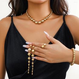 Necklace Earrings Set IngeSight.Z 4pcs/set Punk Big CCB Ball Beads Earring Ring Bracelet For Women Exaggerated Gold Colour Gifts