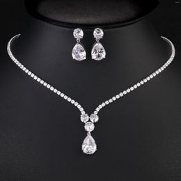 Necklace Earrings Set UILZ Fashion Water Drop Cubic Zirconia Wedding Bridal For Women Shiny Micro Pave Party Stud