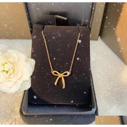 Pendant Necklaces Designer Unisex Female 18K Gold Bow For Women Sier Trendy Fashion Jewelry Mother Valentine Day Gifts Girlfriend Ac Otzsj