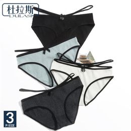 Women's Panties Sexy Cotton Low Waist Girl Fashion Striped Woman Underwear DULASI 3 Pcs lot222C