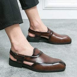 Sandals Beach Luxury Hollow Out Men Casual Summer Shoes 2023 Mens Slip On Leather Handmade For