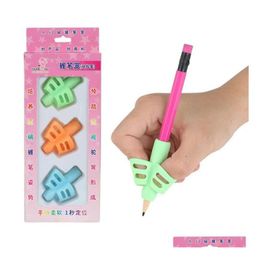 Other Desk Accessories Wholesale Pen Grips Two-Finger Sile Three-Color Mixing Student Stationery Writing Posture Corrector Pencil Er L Otq1X