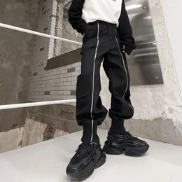 Men's Pants Autumn Black Functional Overalls Clothing Korean Fashion Zipper Design Binding Feet Casual Cargo High Street Trouser