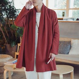 Men's Jackets Chinese Tang Suit Ancient Style Hanfu Clothing Cotton Linen Cloak Coat Retro Zen Taoist Robe Gown