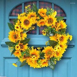 Decorative Flowers Sunflower Wreath Spring For Front Door Farmhouse Simulation Green Leaves Indoor Outdoor Wall Home Decor