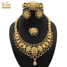 ANIID African Dubai Jewelry Gold Big Necklace Rings Set For Women Nigerian Bridal Wedding Party 24K Ethiopian Earrings Jewellery H242Q