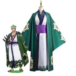 Anime Roronoa Zoro Cosplay Costume Wano Kuni Country Kimono Robe Full Suit Outfits Halloween Carnival Suitcosplay