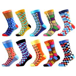 Men's Winter Funny Hip Hop Combed Cotton Socks Novelty Colorful Casual Crew Socks Bright Dress Gifts 10 Pairs Lot272L