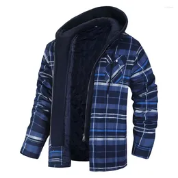 Men's Jackets Harajuku Flannel Shirt Jacket With Removable Hood Plaid Quilted Lined Winter Coats Thick Hoodie Outwear Man Fleece Shirts