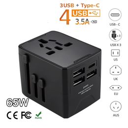 65W Universal Travel Adapter 3.5A All-in-one Travel Charger With 3 USB Ports and 1 Type C Wall Chargers for US EU UK AU Plug