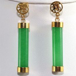 Vintage Women Green Jade Earrings Dangle 18K Gold Plated Studs Party Jewelry New<<< 283P