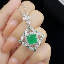 Women Wedding Jewelry Imitation Emerald green crystal Princess Square Pendant Necklace girlfriend Party Birthday Gift
