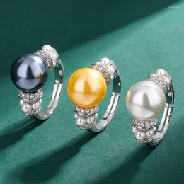 Cluster Rings Temperament Luxury 925 Silver Freshwater Pearl White Gold Plated Women Elegant Engagement Finger Ring Fine Jewelry Gifts