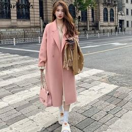 Women's Wool Blends Simple Solid Coat 5 Colours Korean Style Loose Autumn Winter Chic Streetwear S4XL Double Breasted Girls Cloth 231017