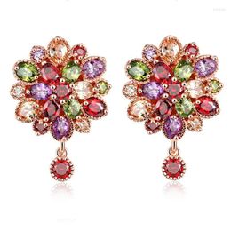Stud Earrings Ociki Cubic Zirconia CZ Colourful Crystal Bohemia Flower Jewelry Wholesale For Women Girls Gift Drop