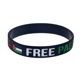 1PC Save Gaza PALESTINE Silicone Bracelet Ink Filled With Flag Logo Black And Transparent Color235b