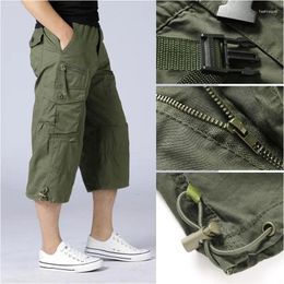Men's Shorts 2023 Summer Casual Cotton Cargo Overalls Long Length Multi Pocket Breeches Military Pants