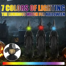 Other Event Party Supplies 120CM Light-Up Witches with Stakes Halloween Decorations Outdoor Holding Hands Screaming Witches Sound Activated Sensor Decor 231017