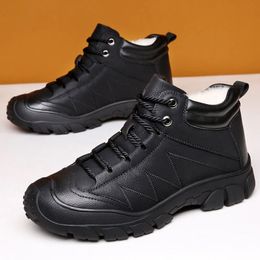 Boots 2024 Cotton Shoes Men Winter Plush Thickened Warm High Top Soft Sole Leather Waterproof Casual Snow Comfortable Travel 231018