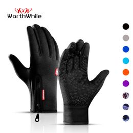 Sports Gloves WorthWhile Winter Cycling Gloves Bicycle Warm Touchscreen Full Finger Glove Waterproof Outdoor Bike Skiing Motorcycle Riding 231018