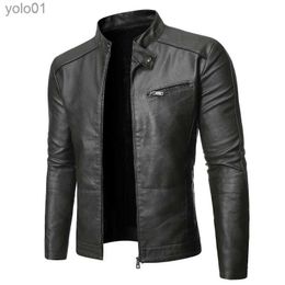 Men's Leather Faux Leather 2023 PU Casual Leather Jacket Men Spring Autumn Coat Motorcycle Biker Slim Fit Outwear Black Blue Clothing Plus Size S-3XLL231018