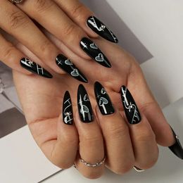 False Nails 10pcs With Jelly Tabs Heart Design Long Coffin French Ballerina Fake Full Cover Press On DIY Manicure 231017