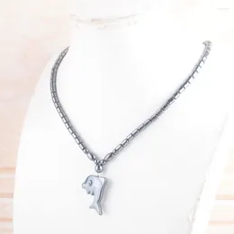 Pendant Necklaces Cute Animal Whale Necklace For Women Engery Black Hematite Beads 18" Choker Fashion Jewellery TF3041