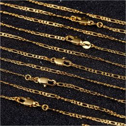 Chains 2Mm Gold Figaro Chain Necklaces For Men Women 31 Flat Design Jewelry Fashion Diy Accesories Gifts 16 18-30 Inches Jewelry Neckl Dhn3G