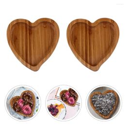 Jewelry Pouches 2 Pcs Love Bamboo Tray Wood Decor Cake Dish Holder Dessert Plate Earrings Wooden Trinket Fruit Heart Shape Base