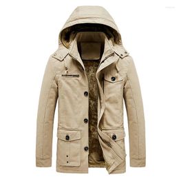 Men's Jackets Plush And Thick Straight Hooded Jacket Mid Length Trench Coat For Autumn Winter 2023 Casual Men