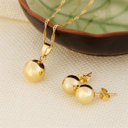 Ball Pendant Necklace Ball Earrings Jewelry SET Fine 24K Real Yellow Solid Gold GF Women Party Jewelry Gifts joias ouro mujer288u