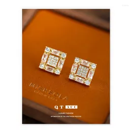 Hoop Earrings Brass Plated True Gold/Platinum Medieval Exquisite Fashionable INS Style Simple Square Design Zircon