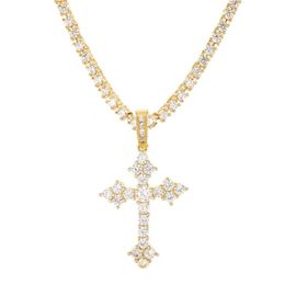 Hip Hop Iced Out Cross Pendant Necklace Gold Silver Colour Plated Micro Paved Zircon Gold Chain for Women200q