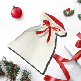 Blank Santa Sublimation Sacks DIY Personalized Red Ribbon Bag Christmas Gift Bags Pocket Heat Transfer 2024 New Year DHL 11.7 s