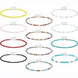 QIMOSHI 12PCS Boho Glass Seed Beads Choker Necklace Colorful Beaded Rainbown Beach Bead Choker Necklaces for Women262H