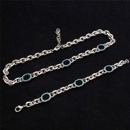 Luxury Enamel Chain Bracelet Necklace Set Women Designer Letter Necklaces Steel Seal Bracelets Jewelry With Gift Box3053