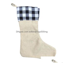 Party Favour Christmas Socks Decorations Candy Gift Bags Sublimationimitation Linen Plaid Drop Delivery Home Garden Festive Supplies E Dh2Rx