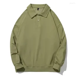 Men's Polos 2023 Spring Fashion Solid Polo Shirt Men Long Sleeve Casual Loose Shirts Male Button Collar Tops Tees
