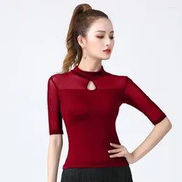 Stage Wear 2023 Latin Dance Practise Clothes Mid Sleeve Tops High Collar Women Salsa Rumba Chacha Performance Costume