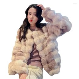 Women's Fur ZXRYXGS Elegant Style Mixed Colour Faux Coat Jacket 2023 Round Neck Autumn Winter Coats Temperament Trend Jackets