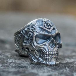 Cluster Rings Knights Templar Masonic Skull Mens mason Stainless Steel Biker Ring masonry Punk Jewellery Gift For Men272V