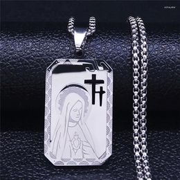 Chains Hip Hop Cross Catholic Goddess Stainless Steel Necklaces Pendants Women/Men Silver Color Multilayer Jewelry Collier N6001S08